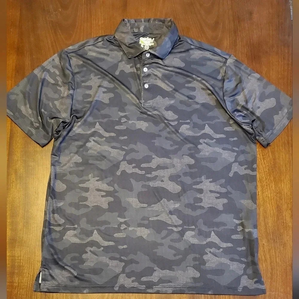 Tailorbyrd Mens Black Performance Short Sleeve Camo Print Polo‎ Size XXL
